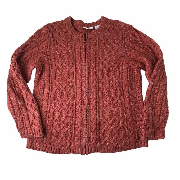 Croft & Barrow Cable Knit Full Zip Sweater Women's Long Sleeve Medium - Picture 1 of 10